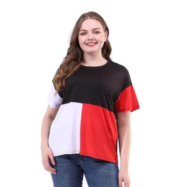 TIY Women Apparel Plus Size Unique  Color Blocking Short-sleeve Casual Tee TIY