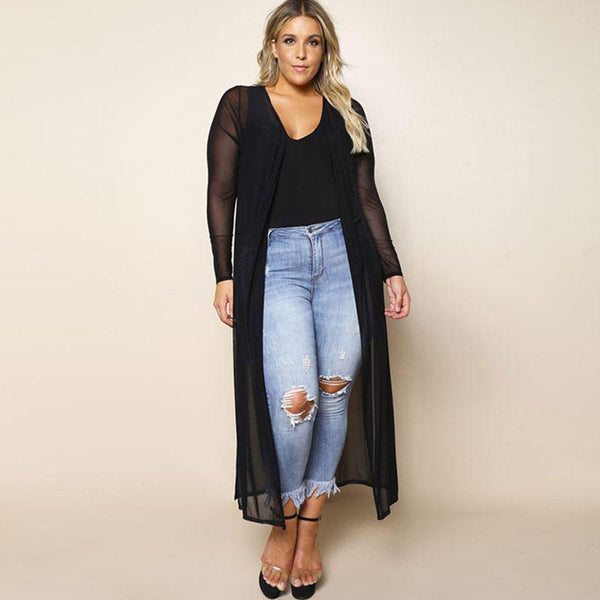 TIY Women Apparel Plus Size Women Solid Color Mesh Fabric Long Length Overall TIY