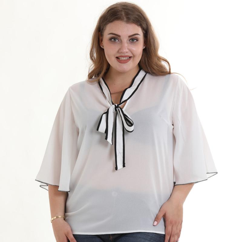 TIY Women Apparel Plus Size Women Solid Color Sweet Lace-up Design Flare Sleeves Blouse TIY