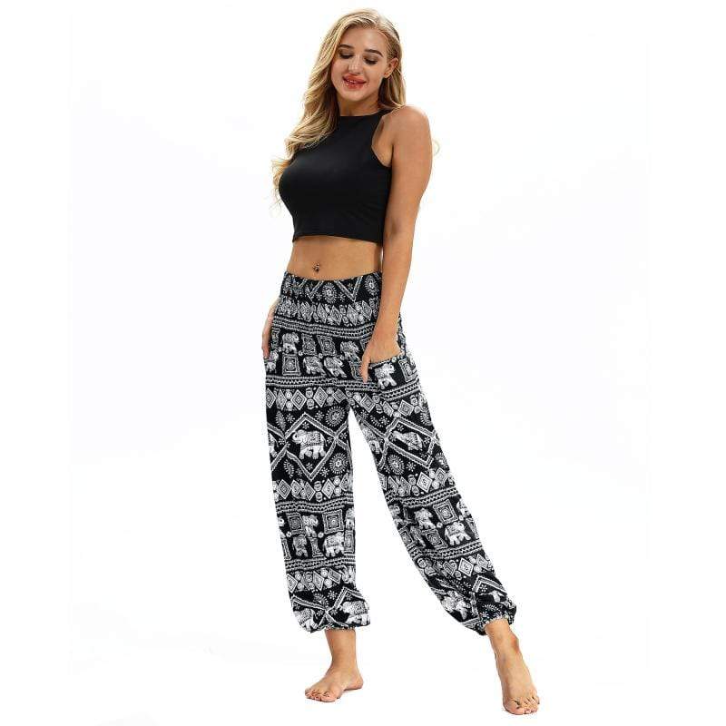 TIY Women Apparel Retro Ethnic Elephant Print Casual Style Women Lantern Pants TIY