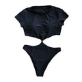 TIY Women Apparel Sexy Hollow Design Women Solid Color Short Sleeves Bikini Swimwear TIY
