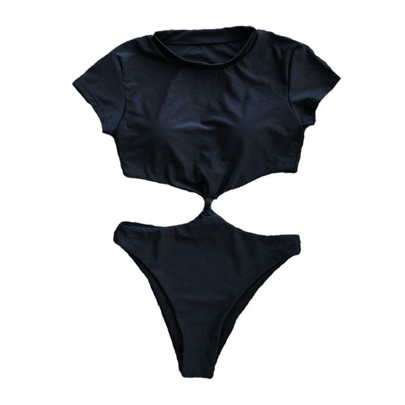 TIY Women Apparel Sexy Hollow Design Women Solid Color Short Sleeves Bikini Swimwear TIY