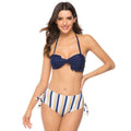 Sexy Knotted Ruffled Design Women Stripe Print Two-pieces Swimsuit