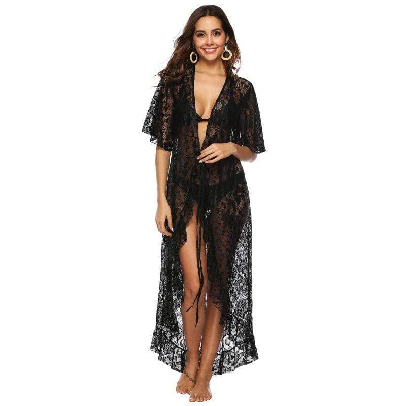 TIY Women Apparel Sexy See-through Lace Flare-sleeve Summer Cover Up Smock TIY
