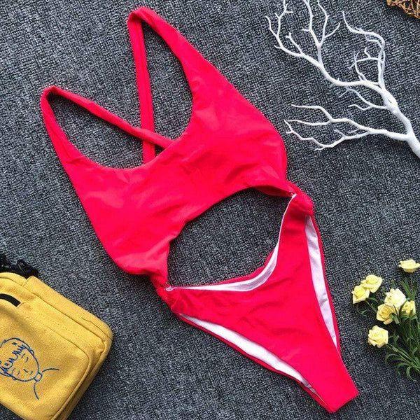 TIY Women Apparel Sexy Women Cut Out Solid Neon Color One-piece Swimwear TIY