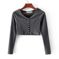 TIY Women Apparel Sexy Women Hot Sale Buttoned Rib-knit Long-sleeve Crop Top TIY