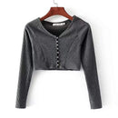 TIY Women Apparel Sexy Women Hot Sale Buttoned Rib-knit Long-sleeve Crop Top TIY