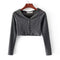 TIY Women Apparel Sexy Women Hot Sale Buttoned Rib-knit Long-sleeve Crop Top TIY