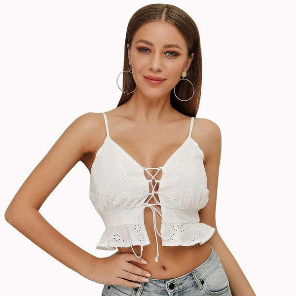 TIY Women Apparel Sexy Women Hot Sale Hollow Lace-up Solid Color Cropped Camisole TIY