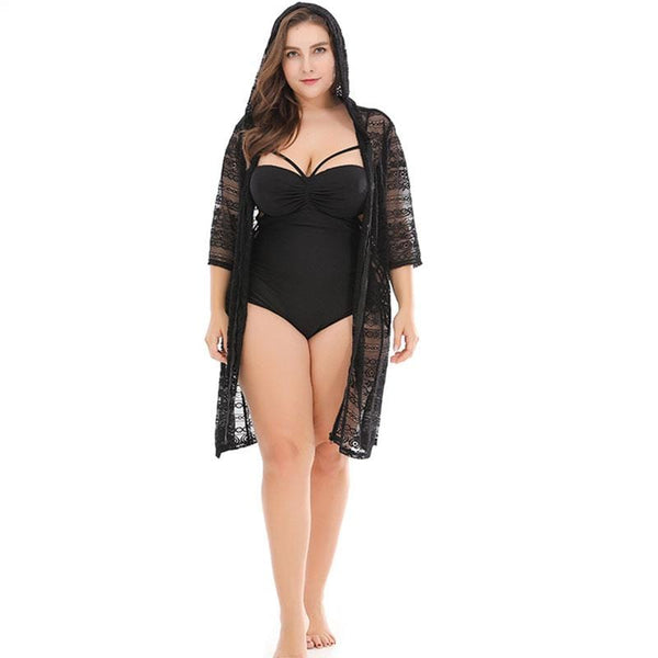 TIY Women Apparel Sexy Women Lace Pattern Solid Color Bikini Cover Up With Hat TIY