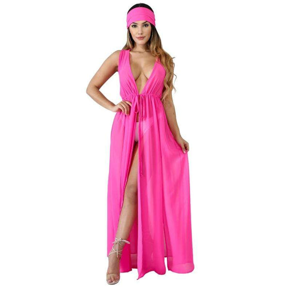 TIY Women Apparel Sexy Women Summer Beach Bright Color Slit Design Bikini Cover Ups TIY