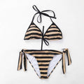 TIY Women Apparel Sexy Women Vintage Stripes Print Self Tie Bikini Swimwear TIY
