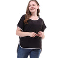 TIY Women Apparel Simple Contrast Design Women Round Neck Plus Size Chiffon Tee TIY