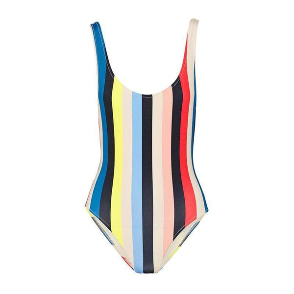 TIY Women Apparel Simple Fashion Sexy Big Round Neck Colorful Stripes Sport Swimwear One Piece Design Swimwear TIY