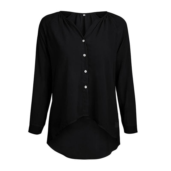 TIY Women Apparel Simple Sexy Fashion Four Buttons Long Sleeves Solid Color See-through Latest Chiffon Blouses Tops TIY