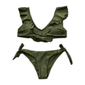 TIY Women Apparel Simple Sexy Solid Color Ruffled Design Women Side Knotted Swimsuit TIY