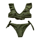 TIY Women Apparel Simple Sexy Solid Color Ruffled Design Women Side Knotted Swimsuit TIY