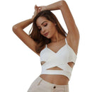 TIY Women Apparel Solid Color Hollow Crossing Design Sleeve Crop Top Camisole TIY