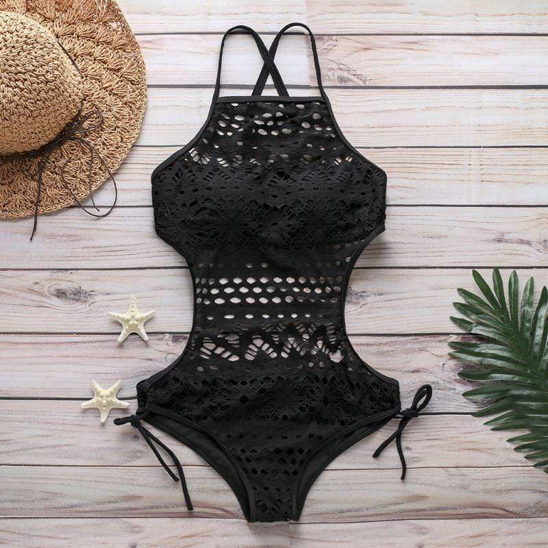 TIY Women Apparel Solid Color Sexy Hollow Design Women One-piece Swimwear TIY