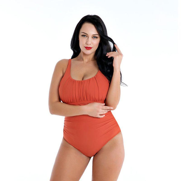 TIY Women Apparel Solid Color Square Neck Women Plus Size One-piece Swimwear TIY