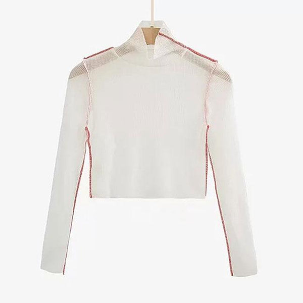 TIY Women Apparel Solid Color Turtleneck Long-sleeve Cropped Basic Tee TIY