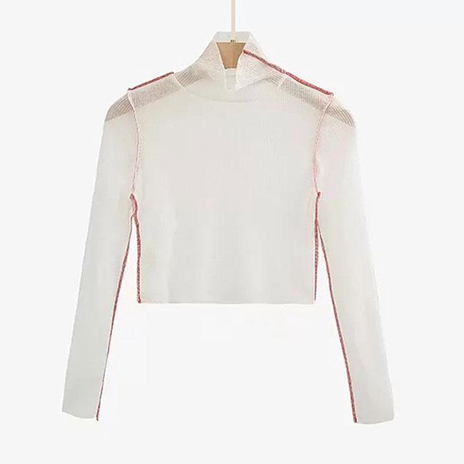 TIY Women Apparel Solid Color Turtleneck Long-sleeve Cropped Basic Tee TIY