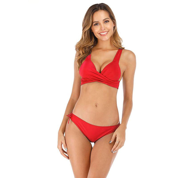 TIY Women Apparel Solid Color Unique Lace-up Design Women Sexy Two-pieces Bikinis TIY