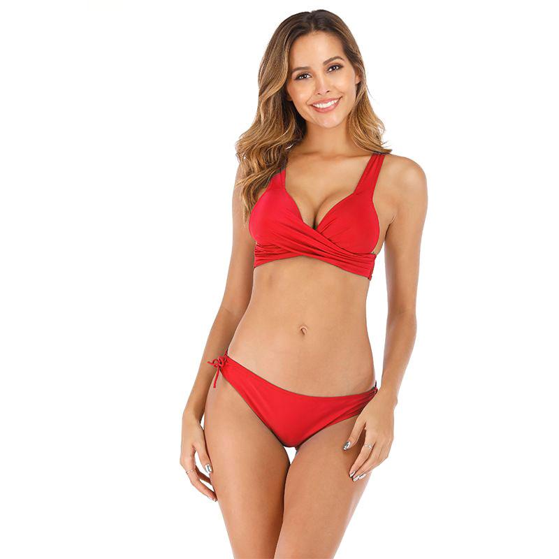 TIY Women Apparel Solid Color Unique Lace-up Design Women Sexy Two-pieces Bikinis TIY