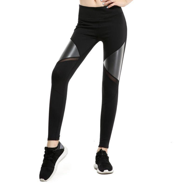 TIY Women Apparel Solid Color Unique PU Patchwork Women Quick-dry Sports Leggings TIY