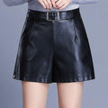 TIY Women Apparel Solid Color Women Belted Wide-leg PU Shorts TIY