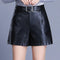 TIY Women Apparel Solid Color Women Belted Wide-leg PU Shorts TIY