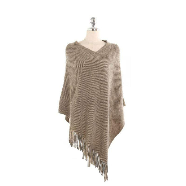 TIY Women Apparel Solid Color Women Winter Pullover Tassel Cloak TIY