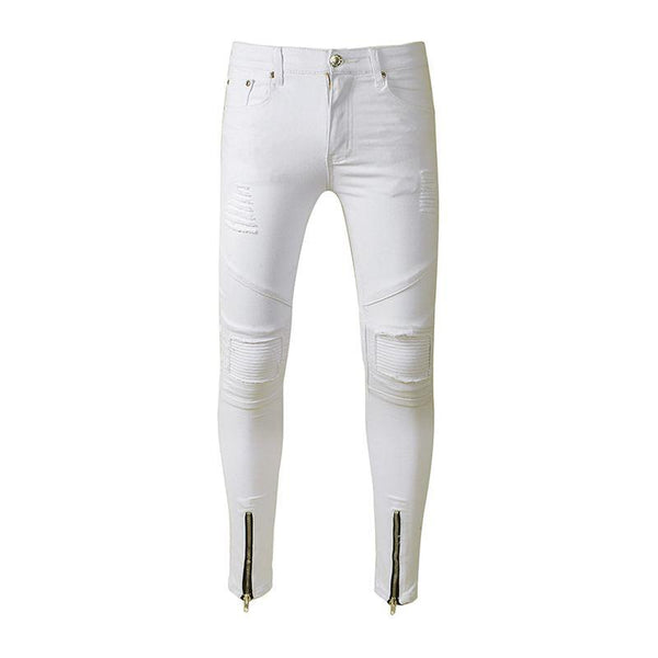 TIY Women Apparel Stylish Trend Men Solid Color Zipper Design Slim Fit Jeans TIY