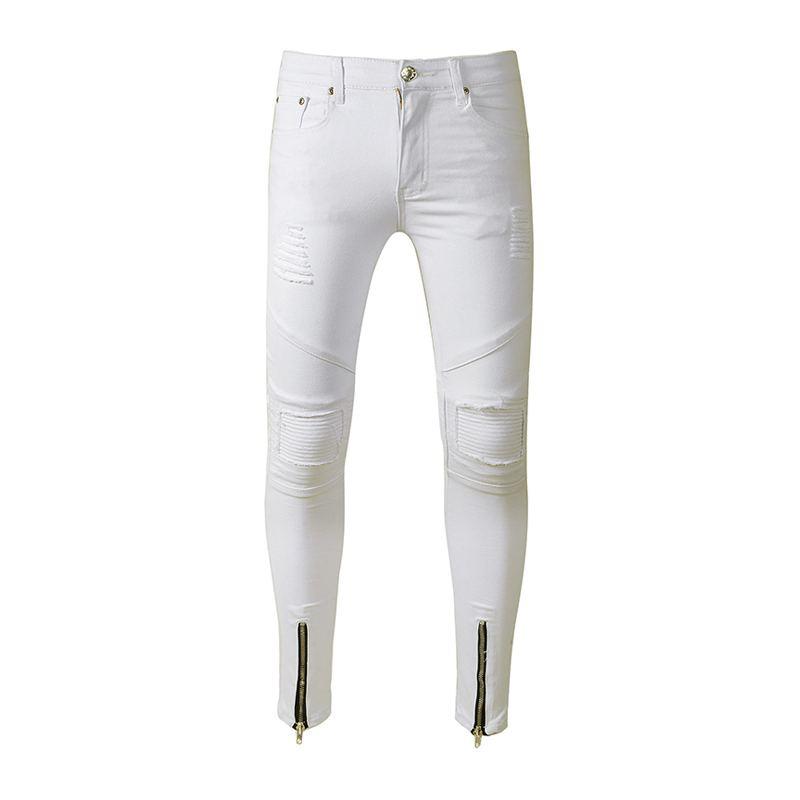 TIY Women Apparel Stylish Trend Men Solid Color Zipper Design Slim Fit Jeans TIY