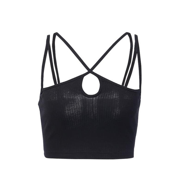Summer Casual Solid Color Double Straps Crossing Design Cropped Camis