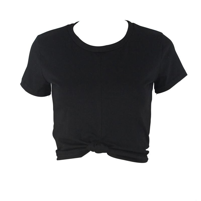 Summer Simple Style Pure Color Wrapped Short Slim T-Shirt