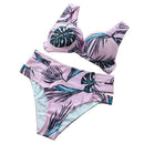 Summer Vacation Leaf Printed Women Casual High-waisted Swimwear