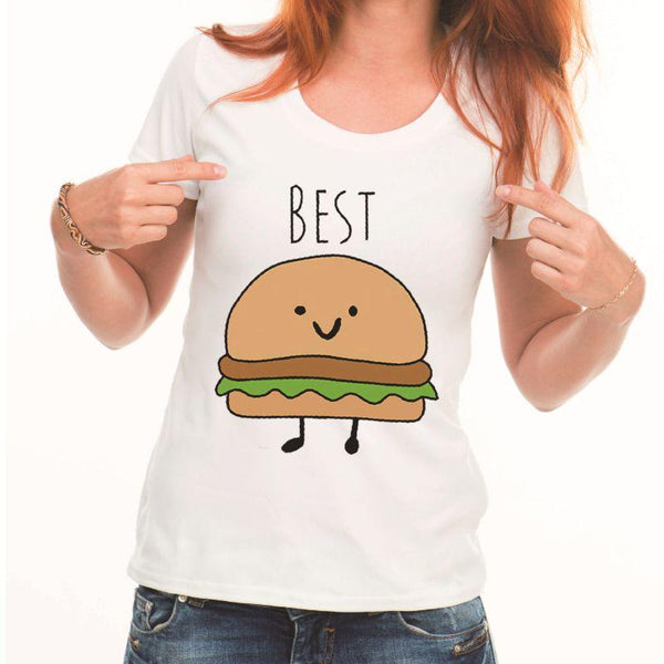 Sweet Best Friends Unique Hamburger Chips Print Tee