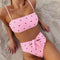 Sweet Pink Color Heart Printed Hollow High-waisted Two-piece Swimwear