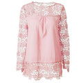 Sweet Women Solid Color Hollow Lace Round Neck Blouse