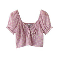 Tiny Flower Printed Women Short-sleeve Stretchy Crop Top