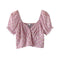 Tiny Flower Printed Women Short-sleeve Stretchy Crop Top