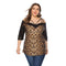 Trendy Leopard Print Women Cool Shoulder Half Sleeve Loose Blouse