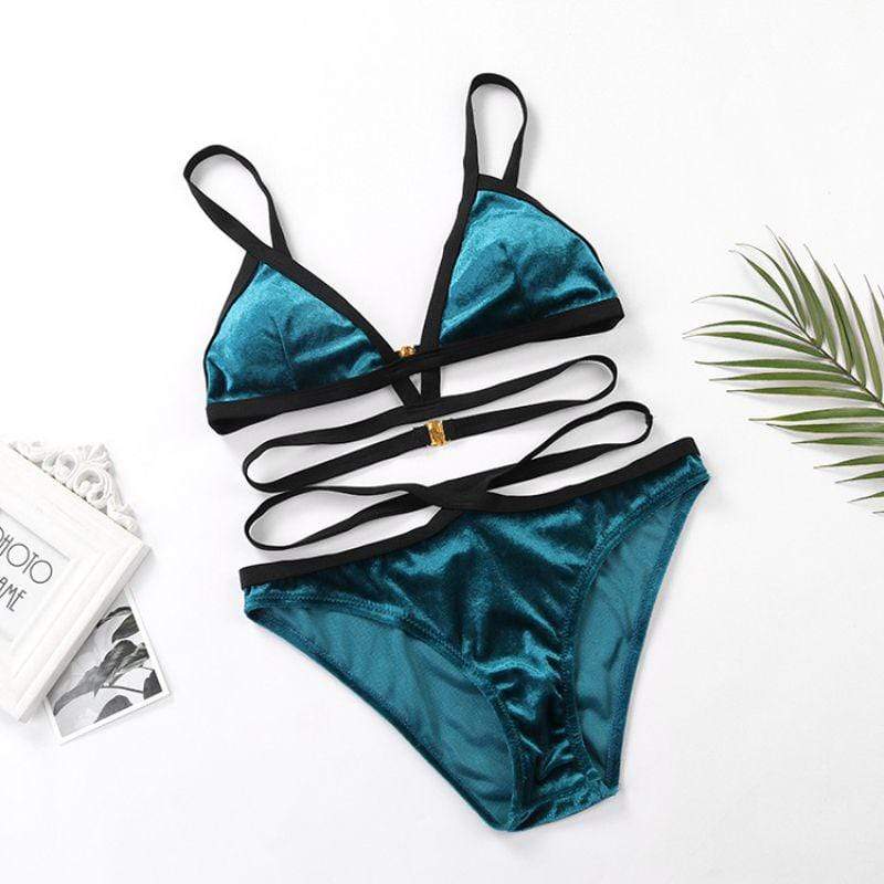 Two-piece Pattern Women Cross Strap Hollow Design Swimsuit