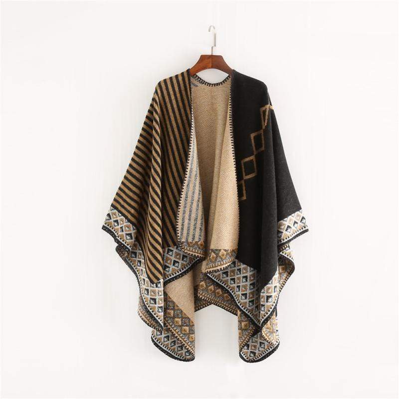 Unique Color Blocking Design Elegant Women Geometric Thickening Shawl