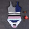 Unique Color Blocking Stripes Print Women One-piece Swimwear