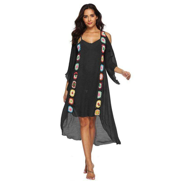 Unique Cool-shoulder High-low Hemline Women Crochet Bikini Cover Ups