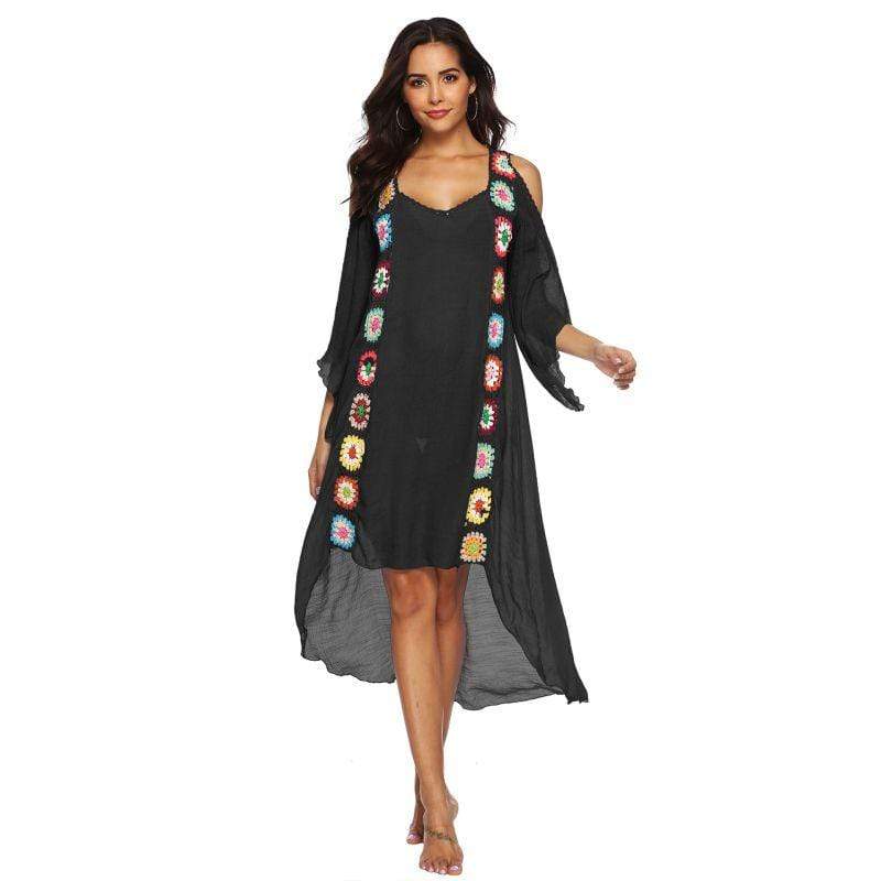 Unique Cool-shoulder High-low Hemline Women Crochet Bikini Cover Ups