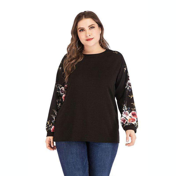 Unique Flower Pattern Long-sleeve Women Plus Size Pullover Sweatshirt