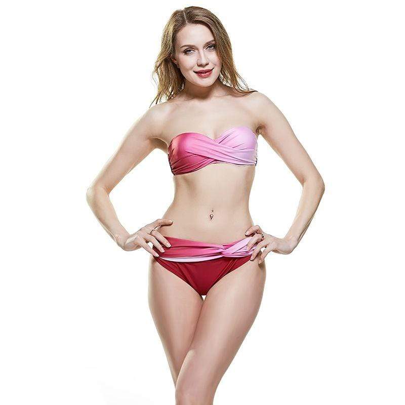 Unique Gradient Color Design Women Strapless Two-pieces Bikinis